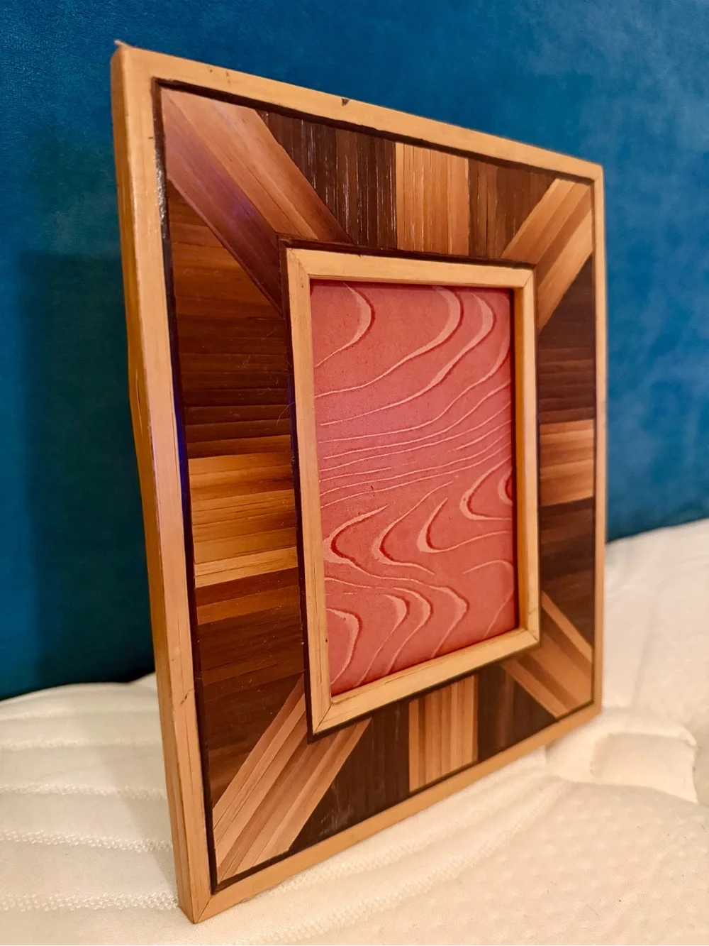 Vintage Balos International Handcrafted Philippines Wood Mosaic Picture Frame
